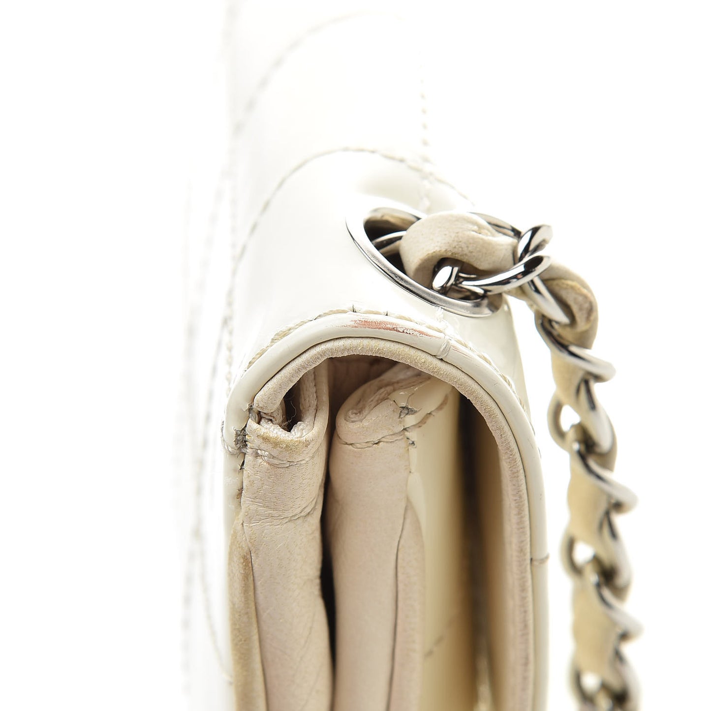 Patent Square Stitched CC Flap Clutch White