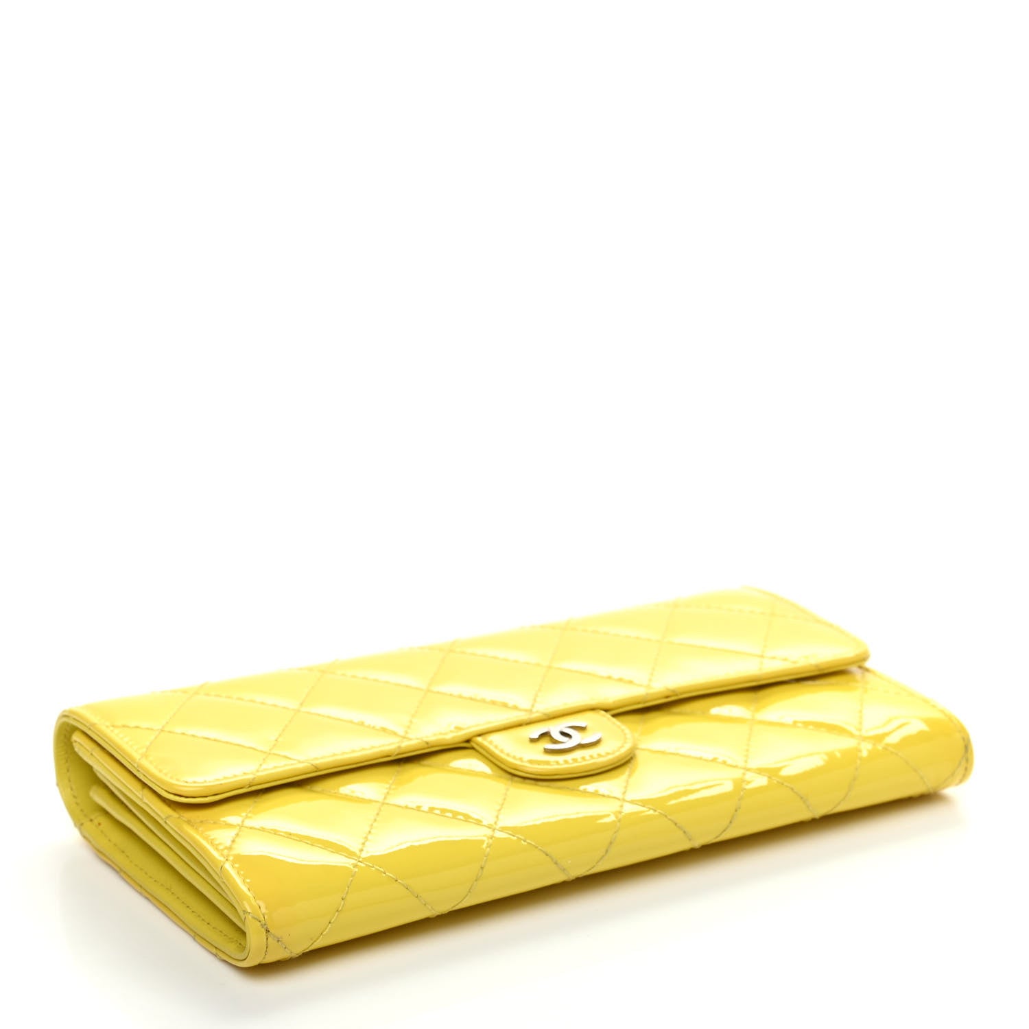 Chanel Patent Quilted Large Gusset Flap Wallet Yellow 3 of 6