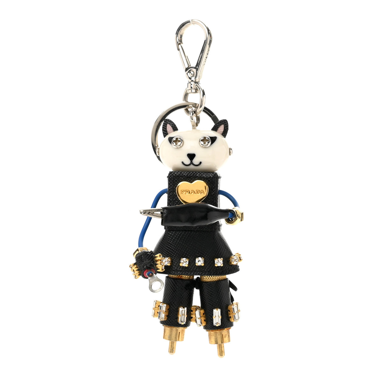 Saffiano Cat Robot Trick Keychain Black