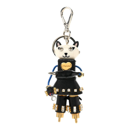 Prada Saffiano Cat Robot Trick Keychain Black 1 of 6