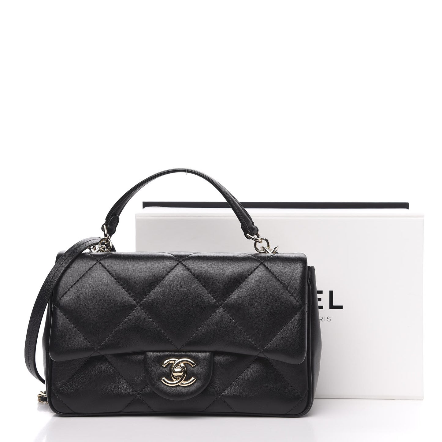 Lambskin Quilted Small Easy Carry Flap Black