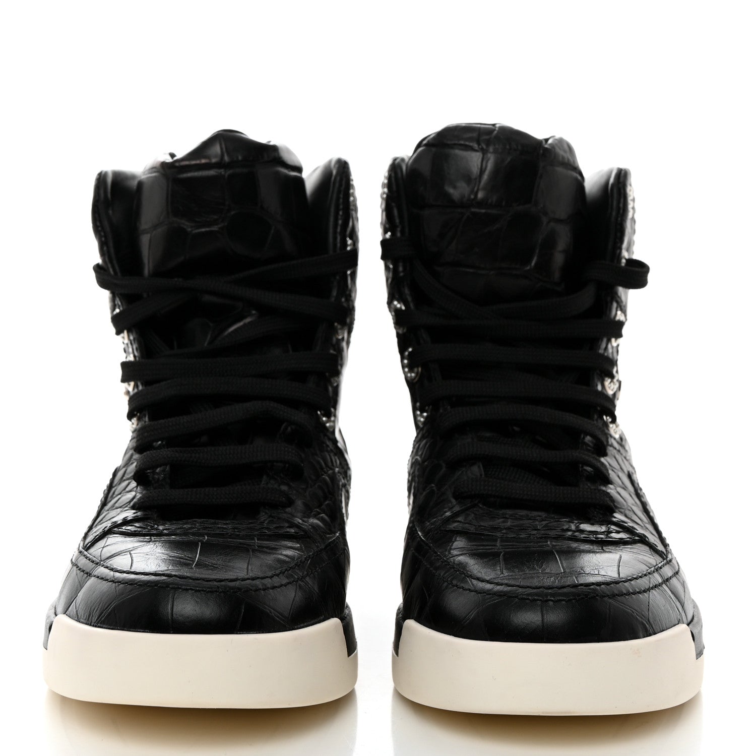 Chanel Calfskin Crocodile Embossed Cocodile High Top Sneakers 39.5 Black 2 of 8