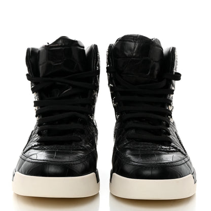 Chanel Calfskin Crocodile Embossed Cocodile High Top Sneakers 39.5 Black 2 of 8