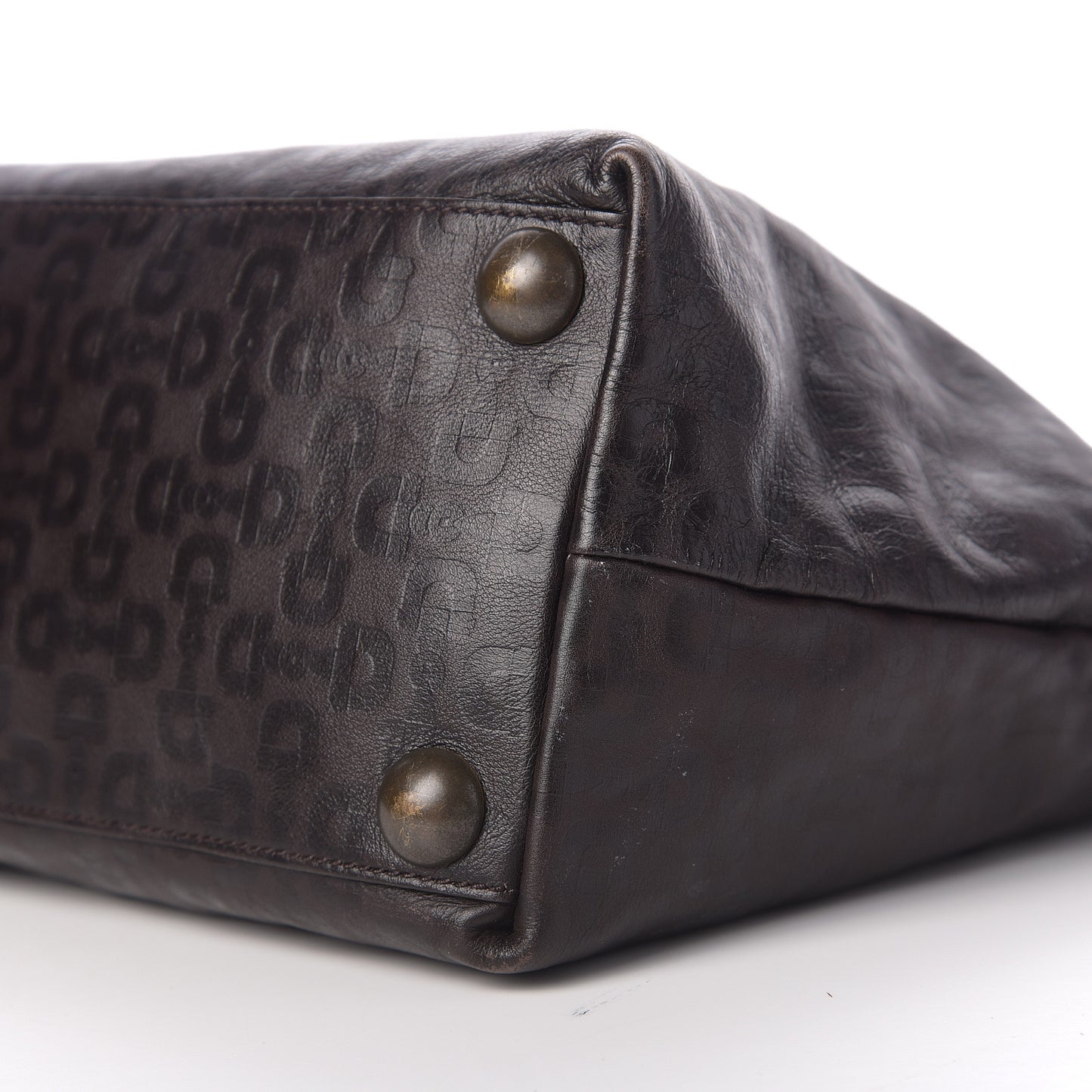 Calfskin Horsebit Embossed Medium Babouska Shopping Tote Dark Brown
