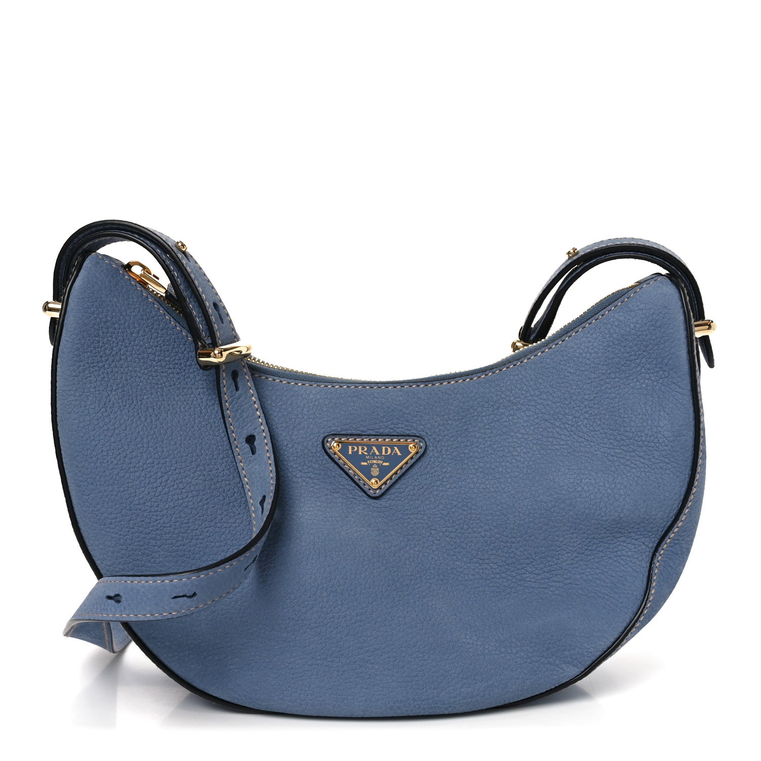 Prada Nubuck Small Arque Shoulder Bag Aviation Blue 1 of 9