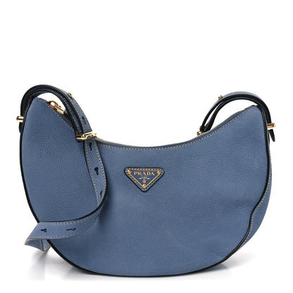 Prada Nubuck Small Arque Shoulder Bag Aviation Blue 1 of 9