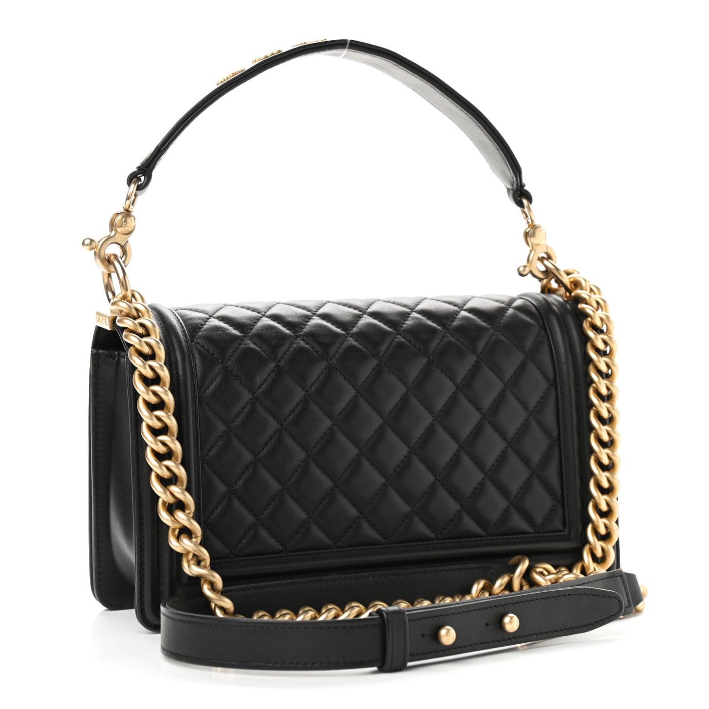 Calfskin Medium Boy Logo Top Handle Flap Black