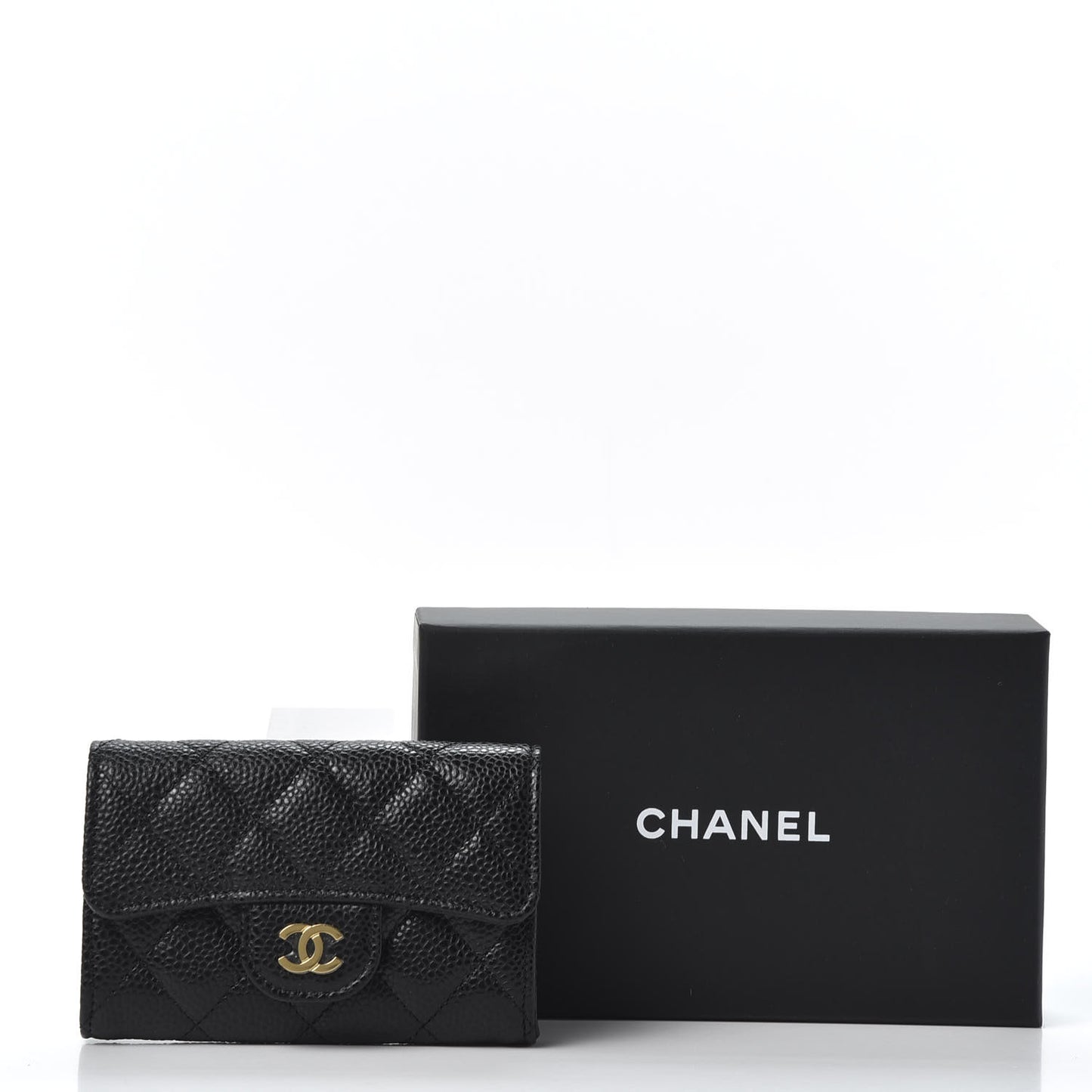 Caviar Quilted Flap Card Holder Wallet Black