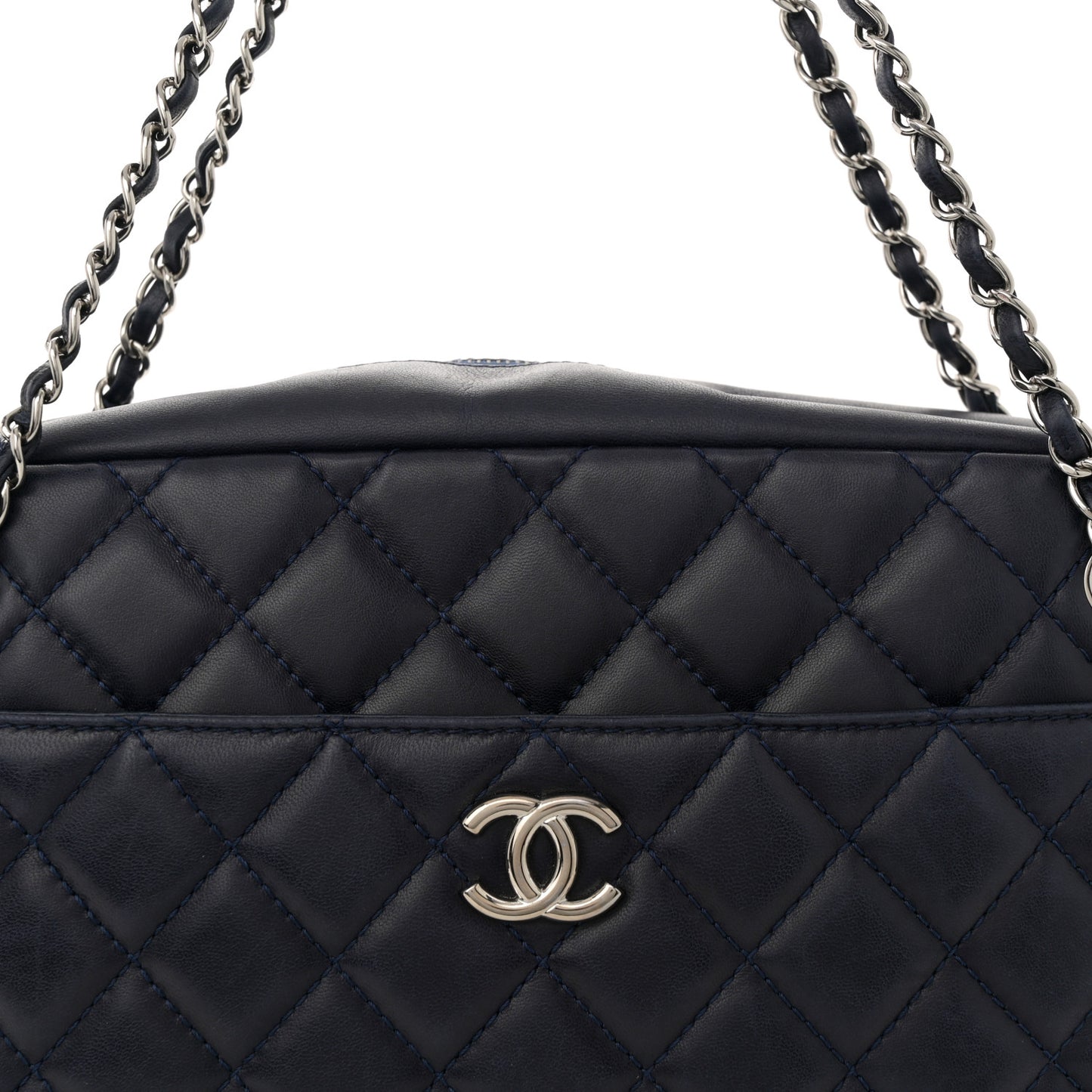 Lambskin Quilted Large Camera Case Navy Blue Navy Blue