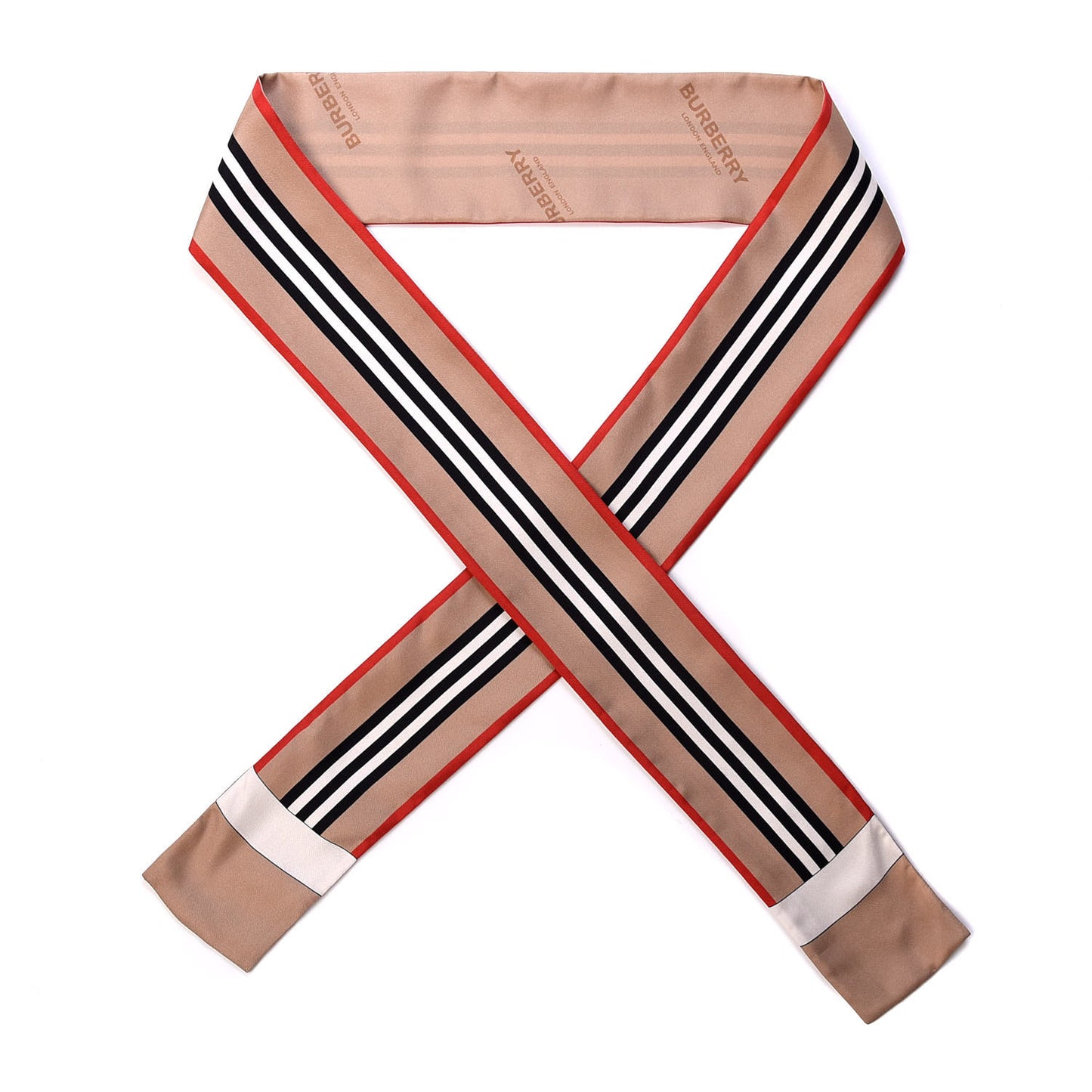 Silk Icon Stripe Skinny Scarf Archive Beige