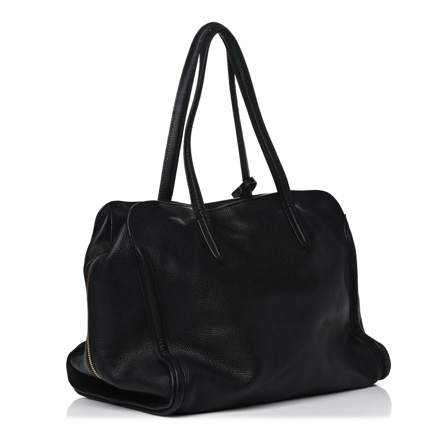 Pebbled Calfskin Large Skull Padlock Zip Around Tote Black