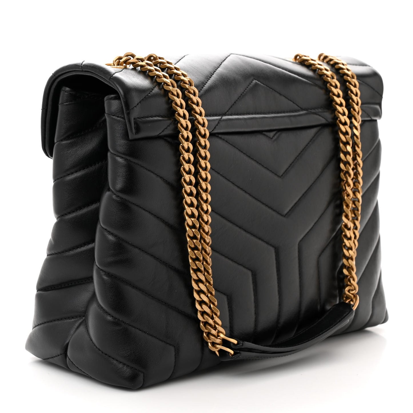 Calfskin Y Quilted Monogram Monochrome Medium Loulou Chain Satchel Black