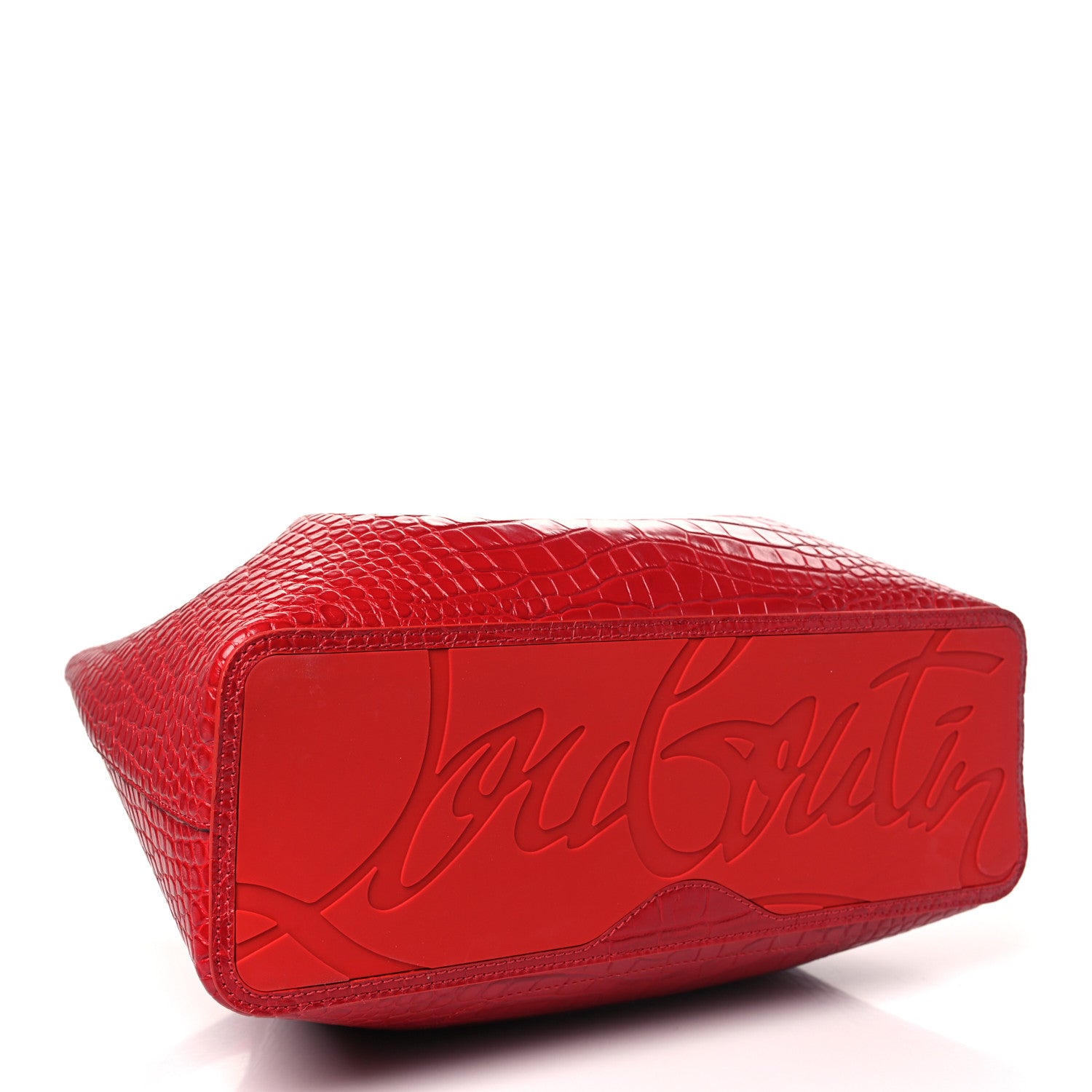 Christian Louboutin Crocodile Embossed Calfskin Spiked Small Cabarock Shopper Tote Red 4 of 9