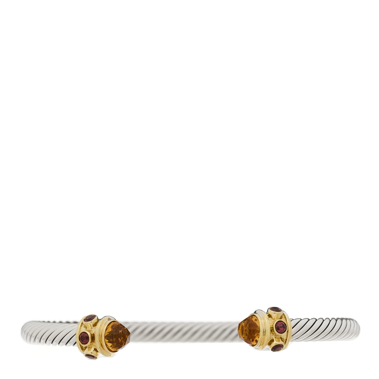 Sterling Silver 14K Yellow Gold 5mm Citrine Rhodolite Cable Renaissance Bracelet