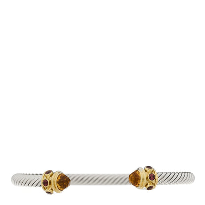 David Yurman Sterling Silver 14K Yellow Gold 5mm Citrine Rhodolite Cable Renaissance Bracelet 1 of 3