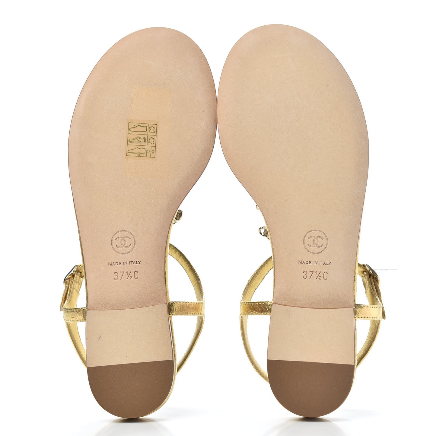 Aged Metallic Calfskin CC Chain Thong Sandals 37.5 Gold