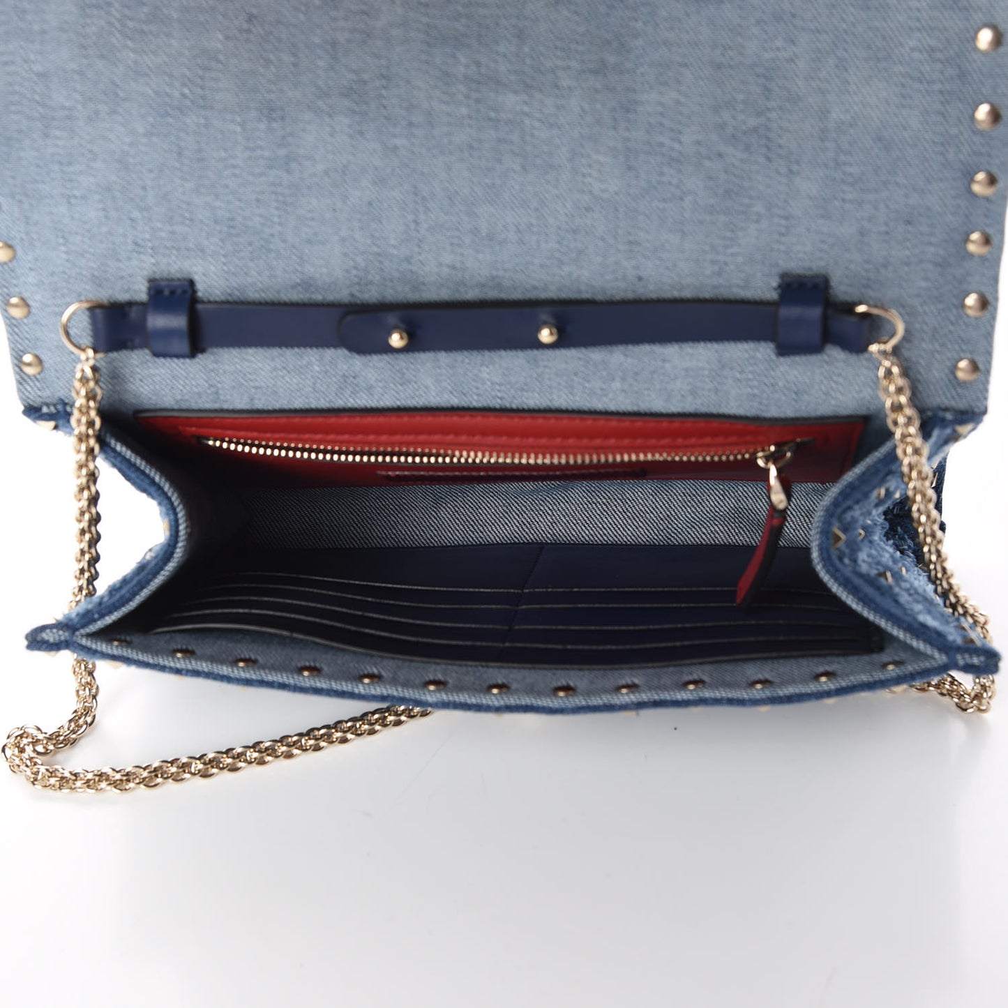 Denim Rockstud Spike Wallet on Chain Blue