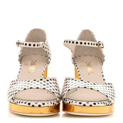 Chanel Printed Calfskin Polka Dot CC Platform Sandals 37 Ivory Black 3 of 9