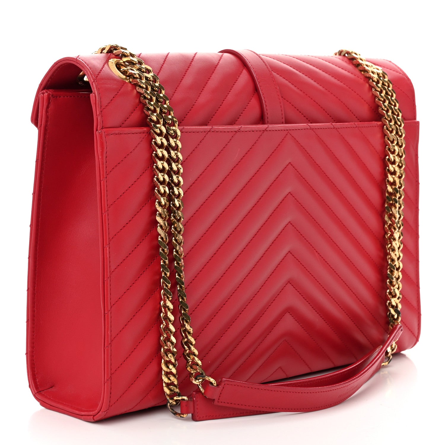 Saint Laurent Smooth Calfskin Matelasse Chevron Large Monogram Satchel Lipstick Red 3 of 13