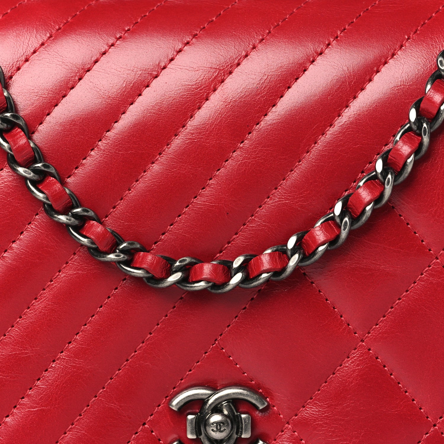Chanel Glazed Calfskin Quilted Coco Boy Wallet On Chain WOC Red 8 of 12