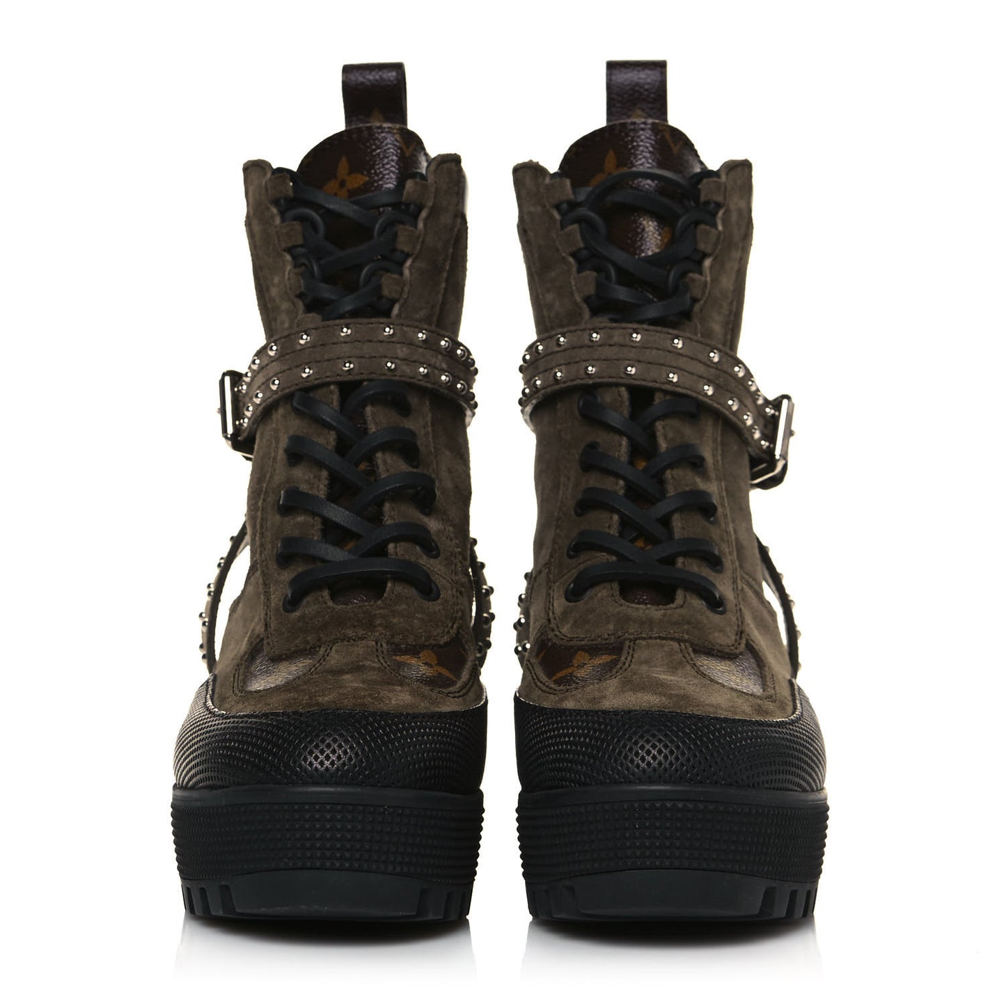 Suede Calfskin Monogram Laureate Platform Desert Boots 36 Kaki