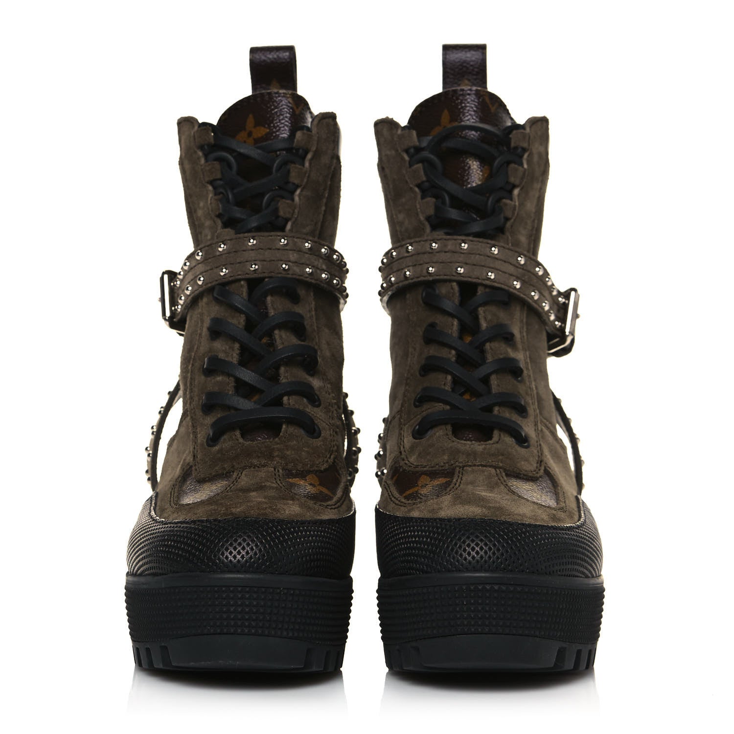 Louis Vuitton Suede Calfskin Monogram Laureate Platform Desert Boots 36 Kaki 2 of 7