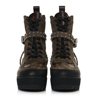Louis Vuitton Suede Calfskin Monogram Laureate Platform Desert Boots 36 Kaki 2 of 7