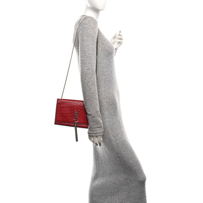Saint Laurent Calfskin Crocodile Embossed Medium Classic Monogram Kate Tassel Satchel New Red 2 of 11