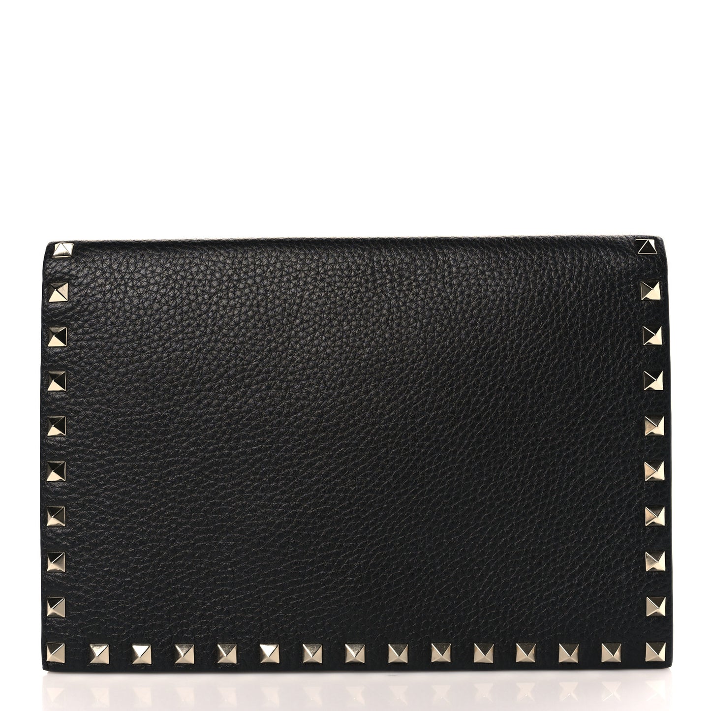 Pebbled Calfskin Rockstud Flap Clutch Black