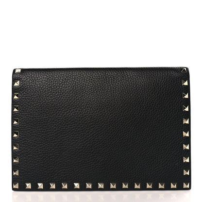 Valentino Garavani Pebbled Calfskin Rockstud Flap Clutch Black 2 of 8
