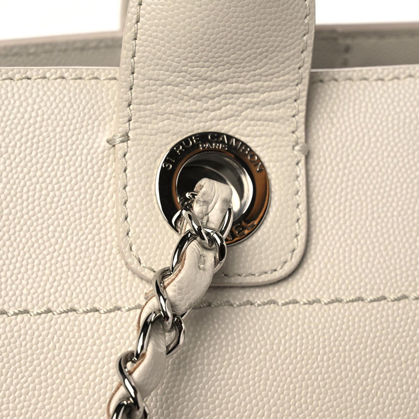Caviar Small Studded Deauville Tote Ivory