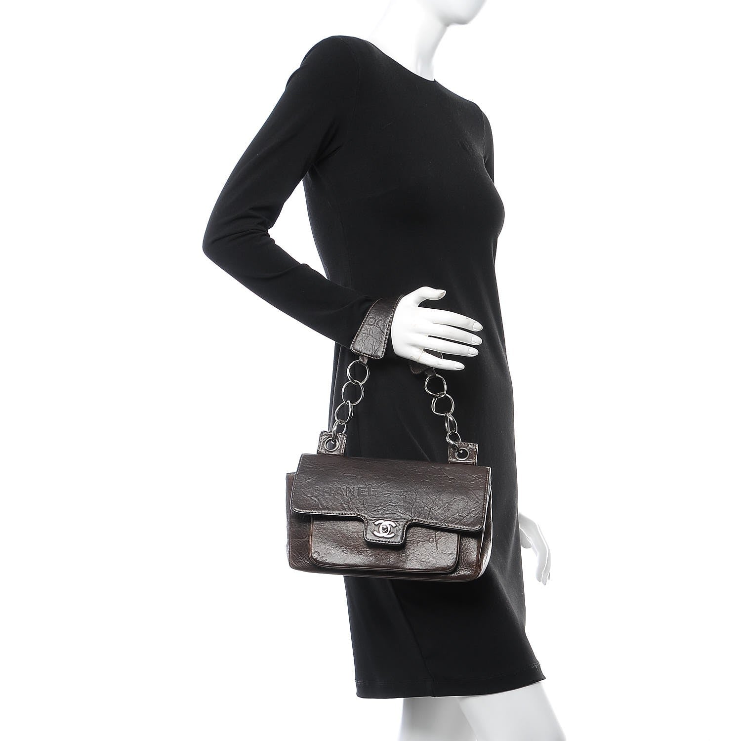 Chanel Calfskin Embossed Medium Flap Dark Brown 2 of 11