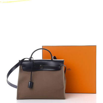 Hermes Vache Hunter Toile Herbag Zip 31 PM Etoupe Bleu Saphir 10 of 10