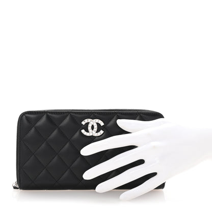 Chanel Lambskin Quilted Baguette Crystal Large Gusset Zip Around Wallet Black 2 of 8