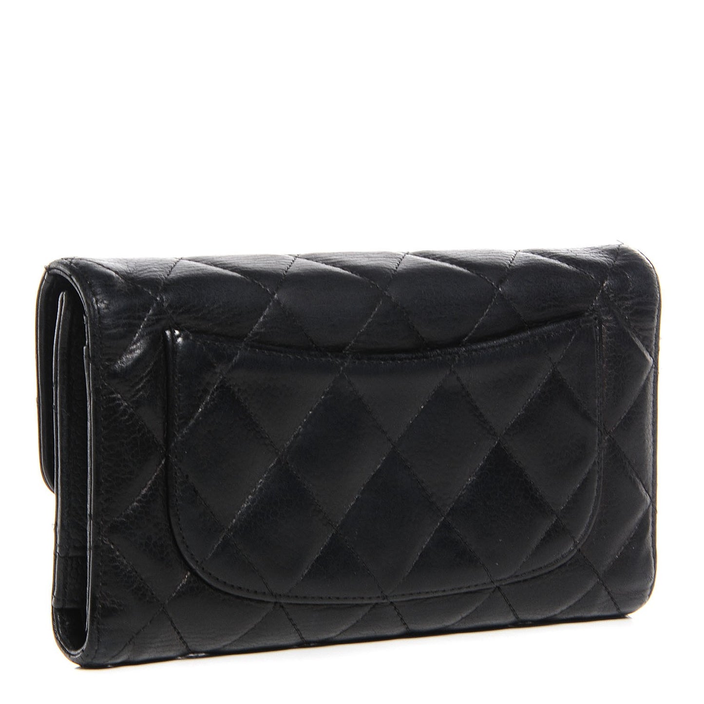 Caviar Quilted Long Flap Wallet Black