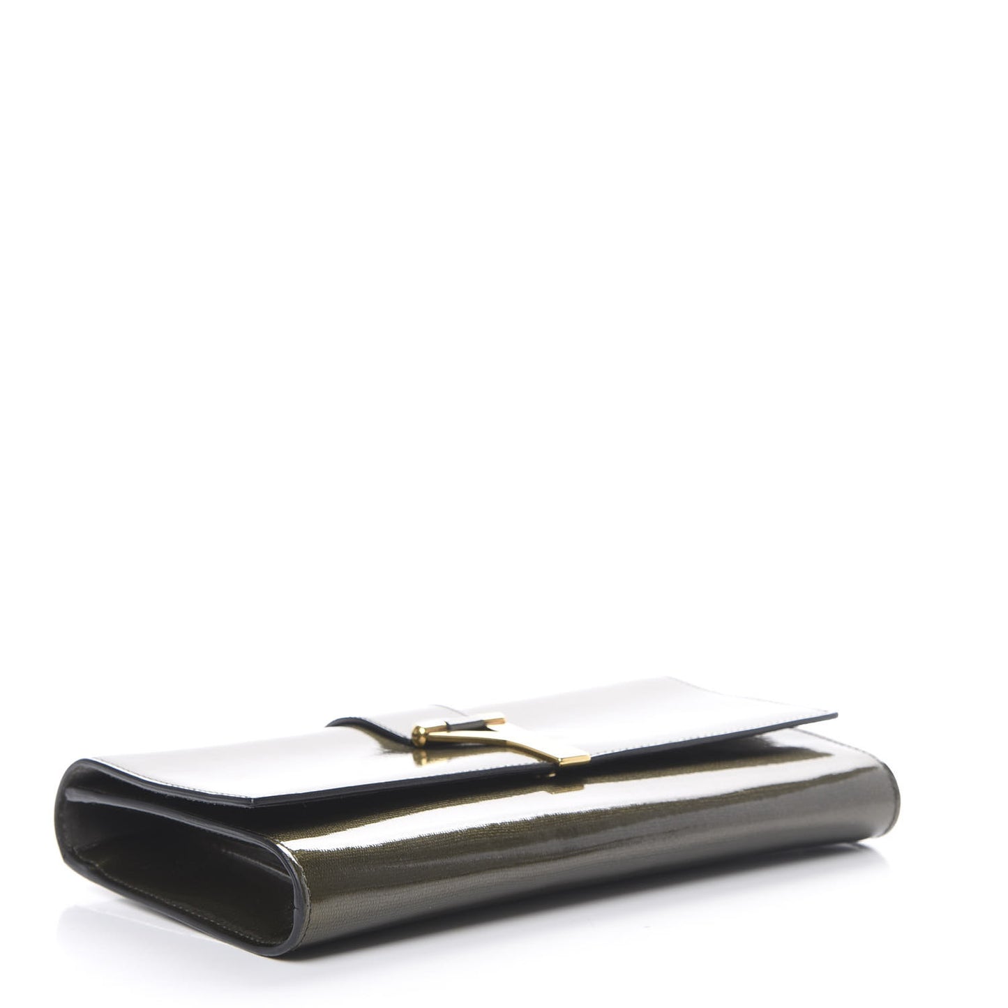 Textured Patent Classic Y Ligne Clutch Olive