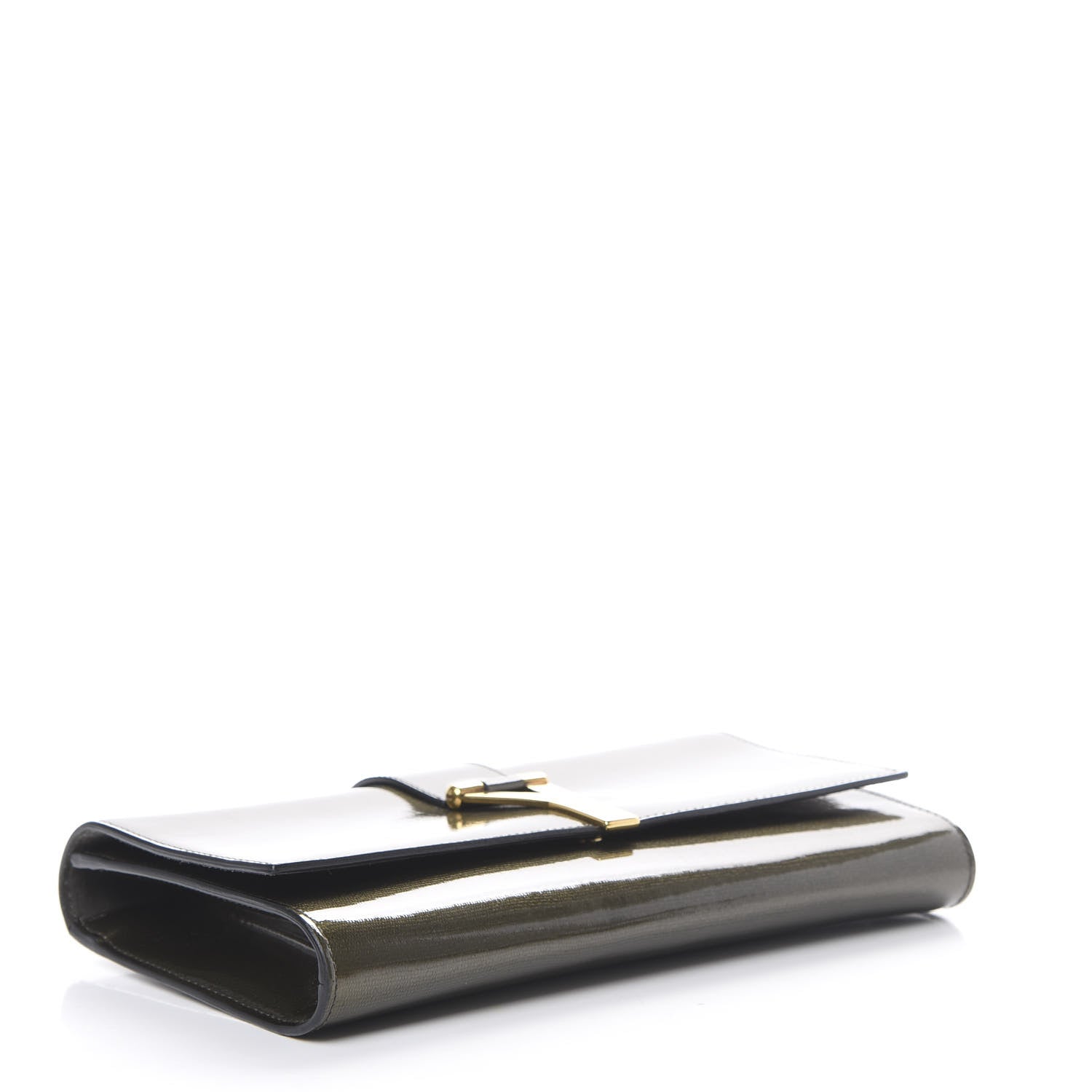Saint Laurent Textured Patent Classic Y Ligne Clutch Olive 3 of 9