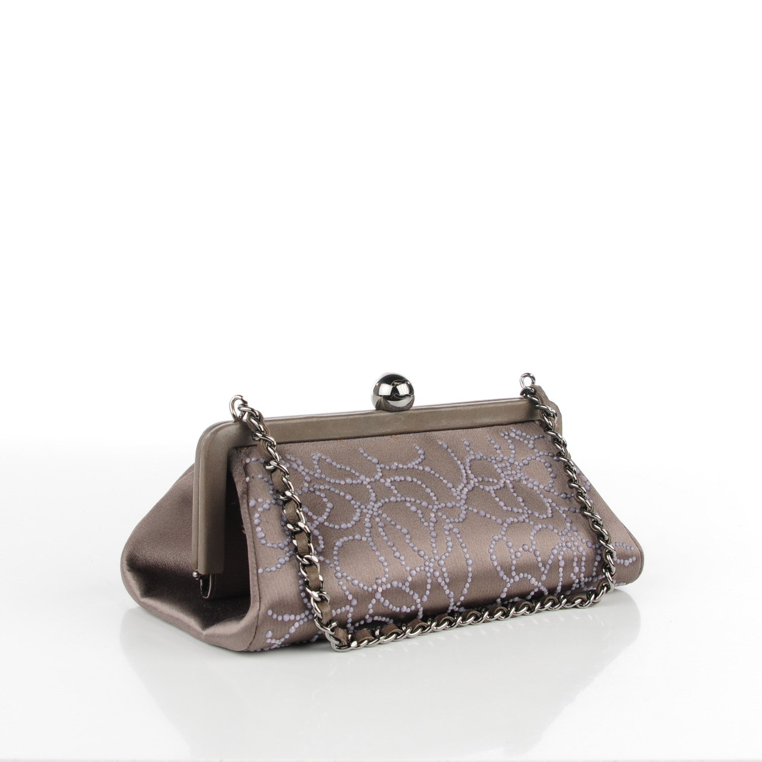 Chanel Satin Beaded Camellia Evening Bag Grey 3 of 8