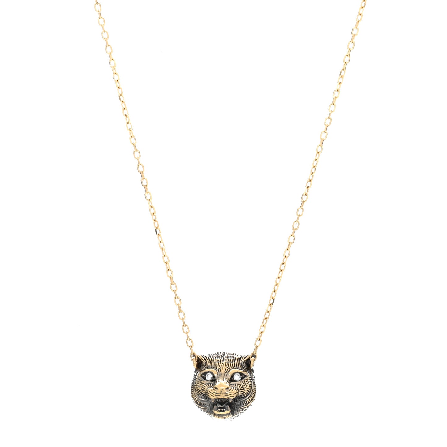18K Yellow Gold Diamond Turquoise Le Marche Des Merveilles Feline Pendant Necklace