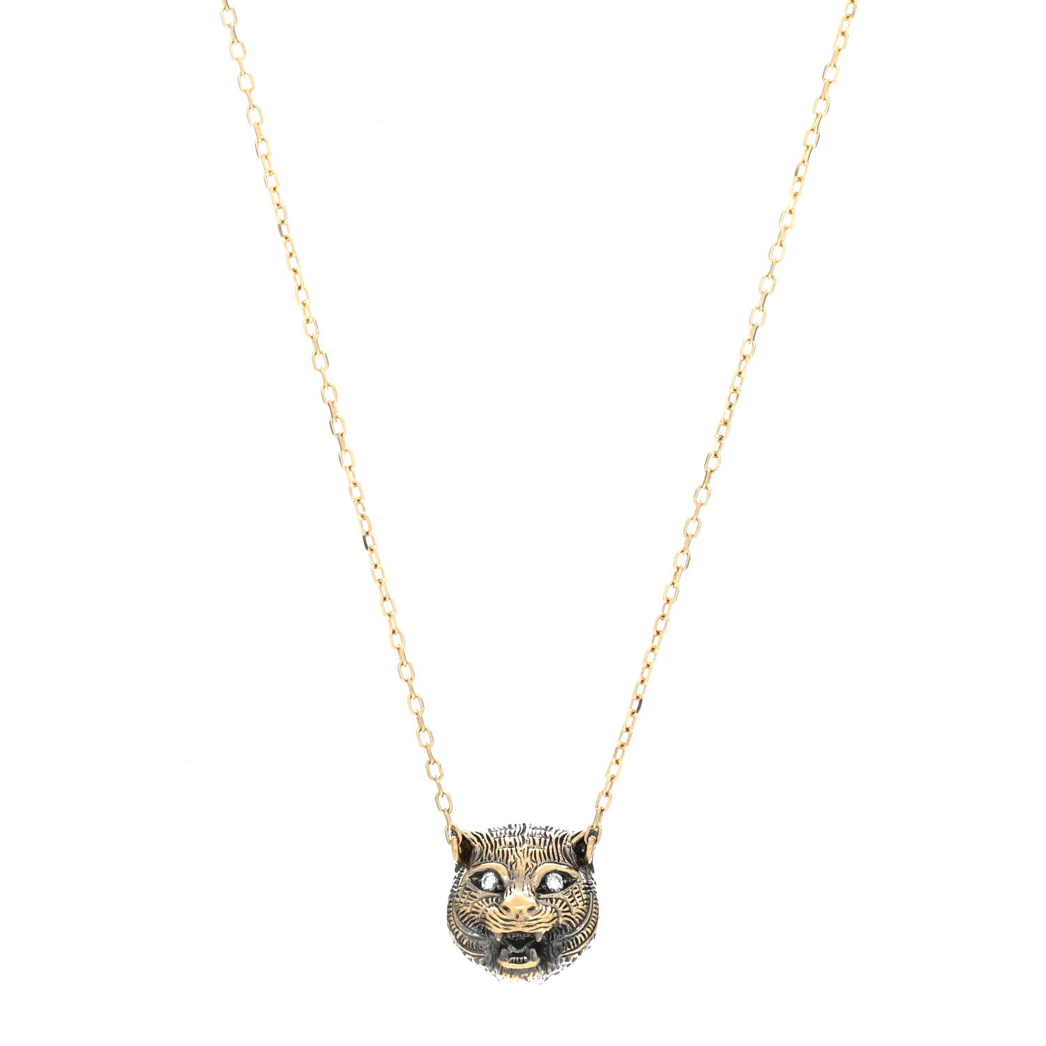 Gucci 18K Yellow Gold Diamond Turquoise Le Marche Des Merveilles Feline Pendant Necklace 4 of 5