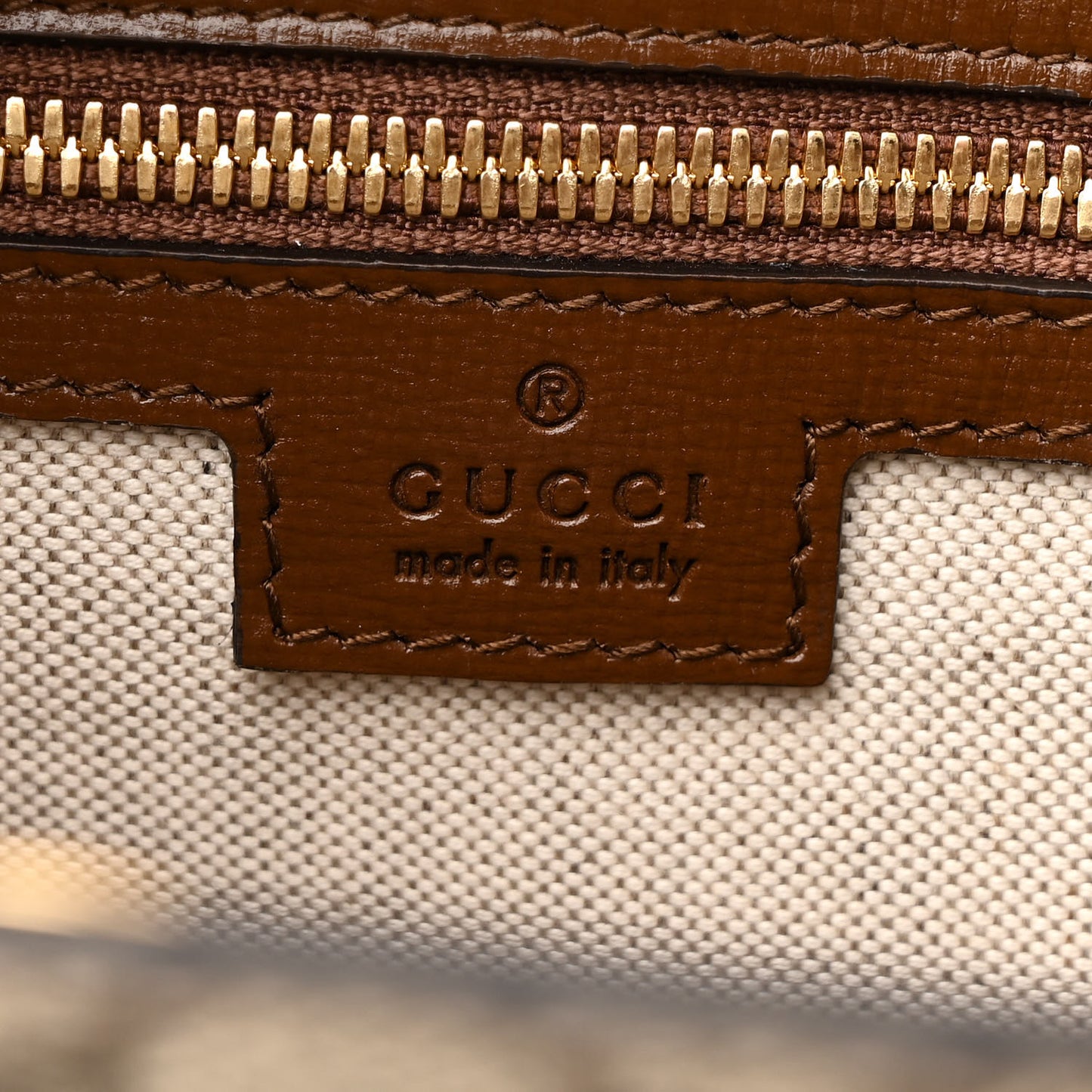 GG Supreme Monogram Azalea Calfskin Medium Retro Interlocking G Tote Bag Beige Ebony Brown Sugar