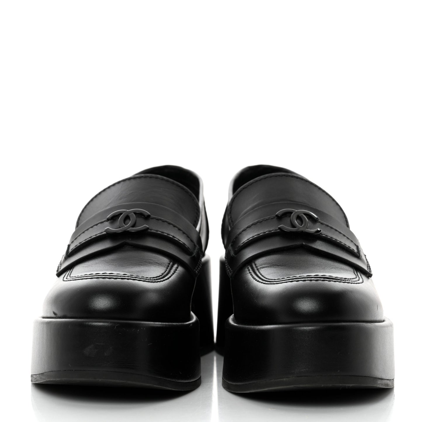 Calfskin CC Platform Loafers 35 Black