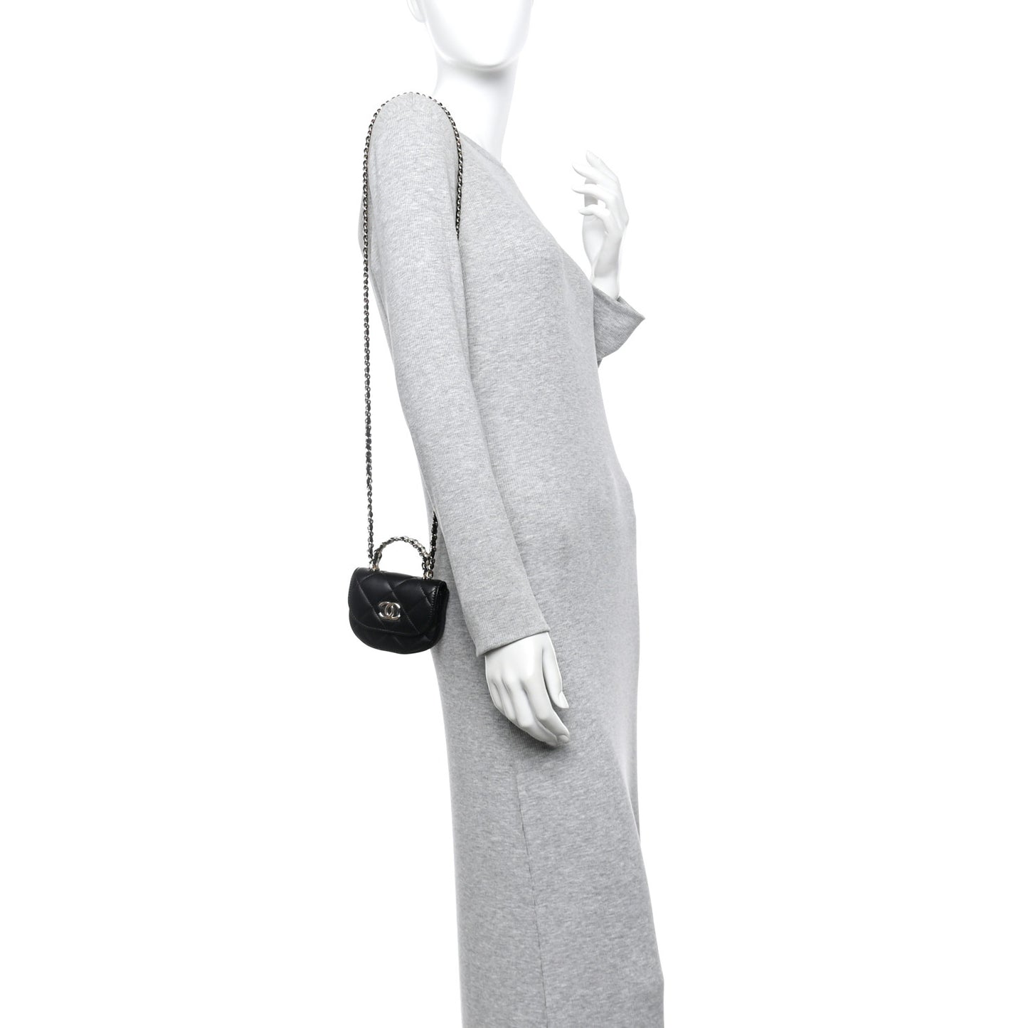 Lambskin Quilted Pearl Top Handle Clutch With Chain Black