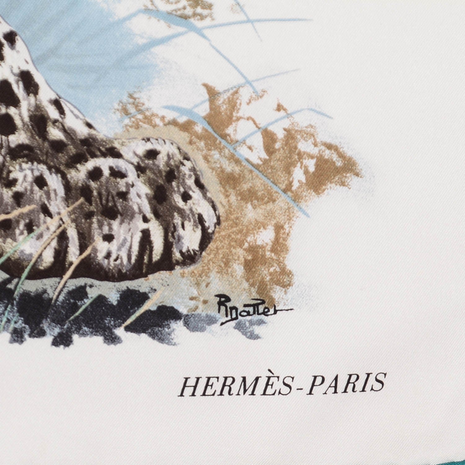 Hermes Silk Panthera Pardus Scarf 90 Blanc Anthracite Vert 141911