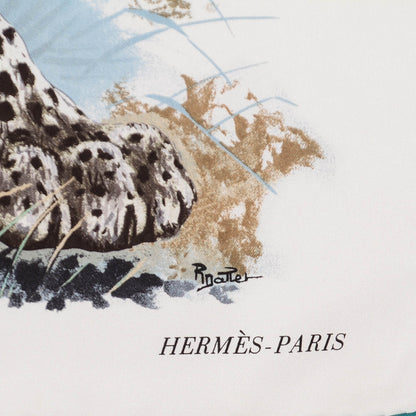 Hermes Silk Panthera Pardus Scarf 90 Blanc Anthracite Vert 4 of 6