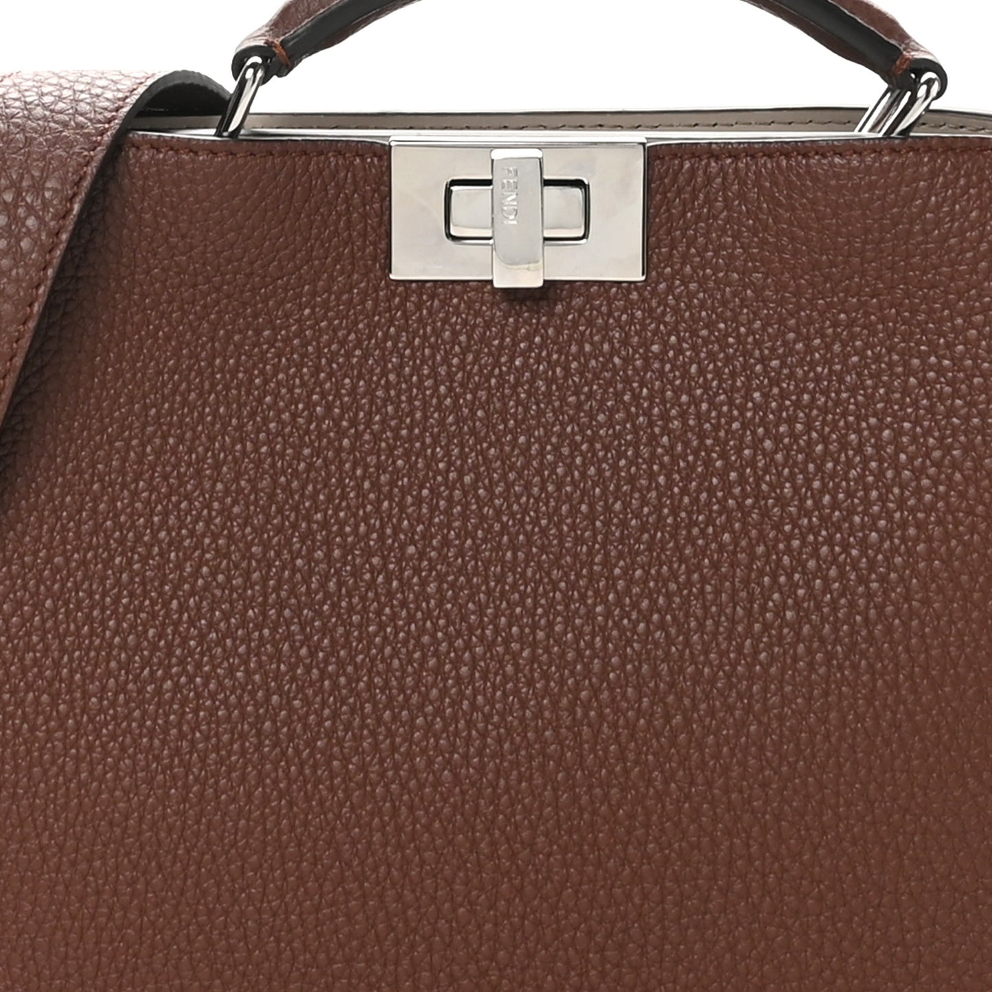Cuoio Romano Vitello Cover Glazed Fabric Bi-Color FF 1974 Mini Peekaboo I SEE U Satchel Ghianda Grezzo