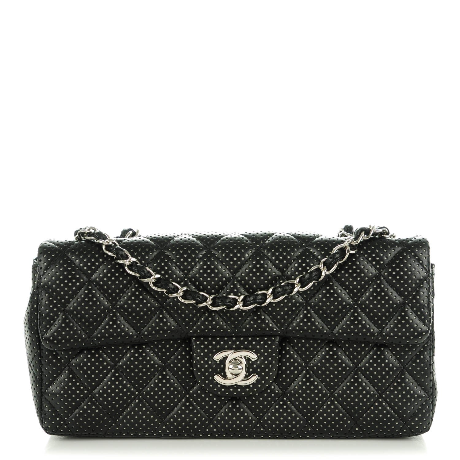 Chanel Lambskin Perforated East West Flap Black 1 of 8