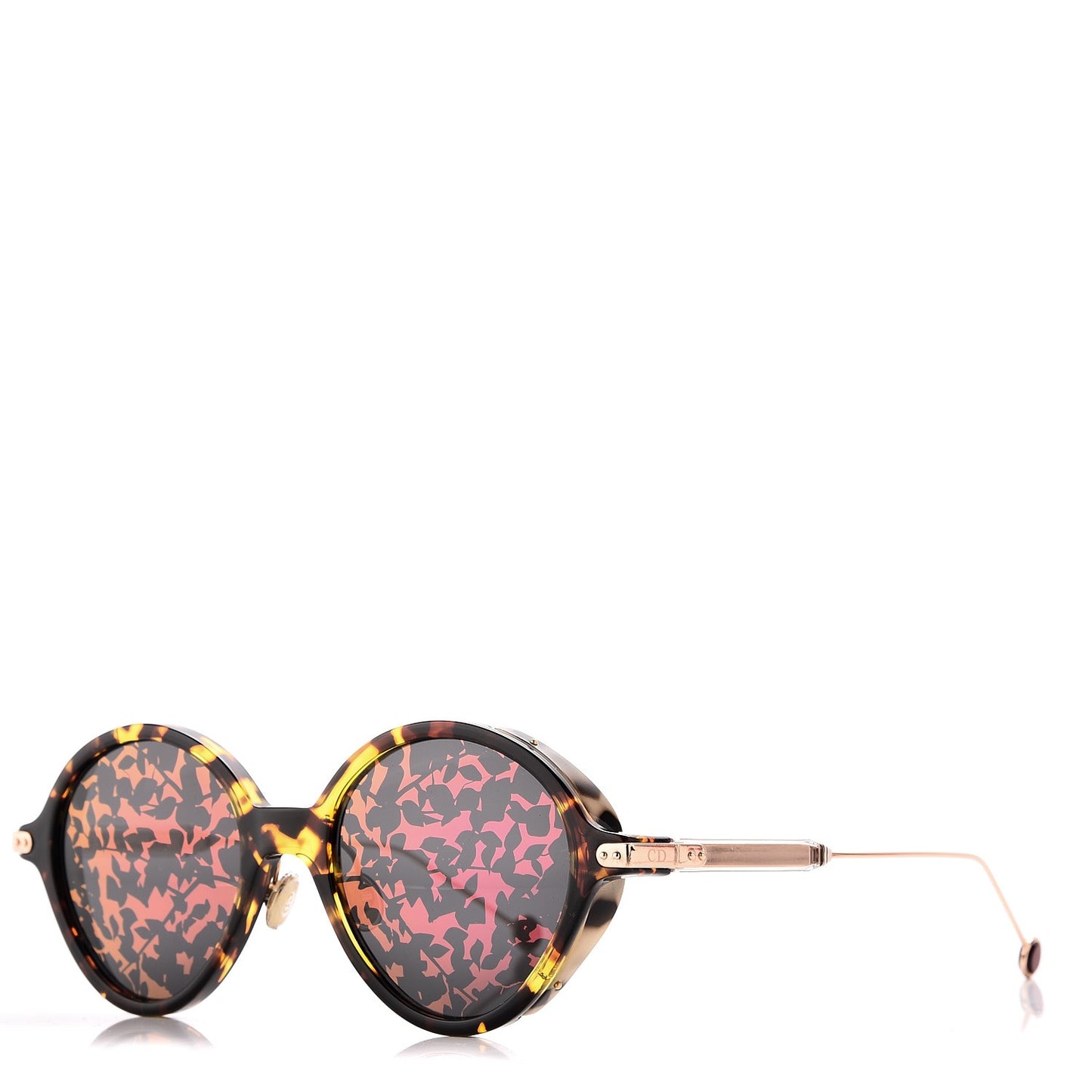 Acetate Leaf Print Umbrage Round Sunglasses Pink Foliage