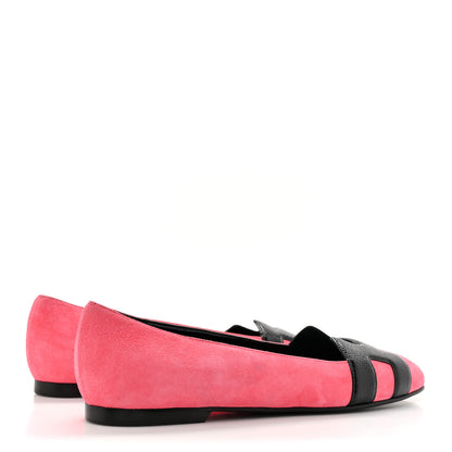 Hermes Velvet Goatskin Patent Epsom Nice Ballerina Flats 37.5 Fuchsia Black 5 of 9