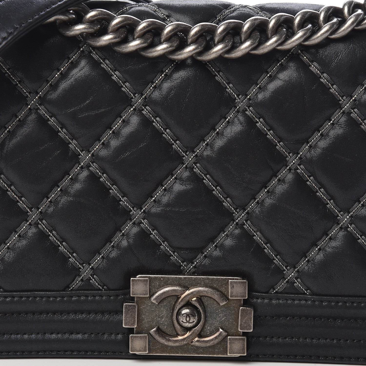 Chanel Iridescent Calfskin Embellished Double Stitch Medium Boy Flap Black 9 of 14